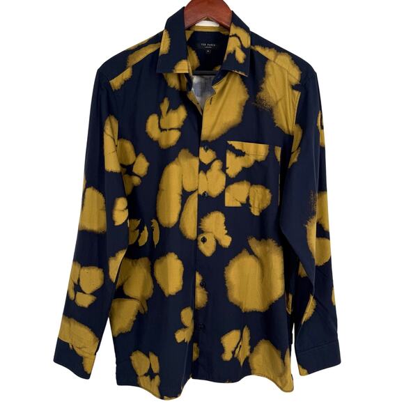 Ted Baker Other - Ted Baker Mens Sz Large 4 Blurred Floral Print Formal Navy Blue Button Shirt